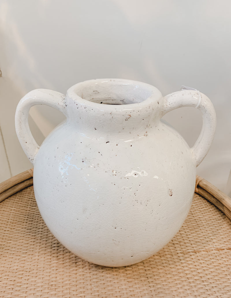 Textured White Vase w/Double Handles