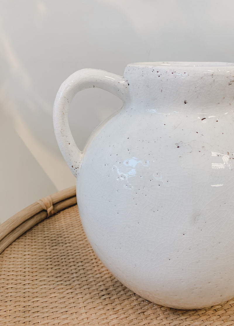 Textured White Vase w/Double Handles