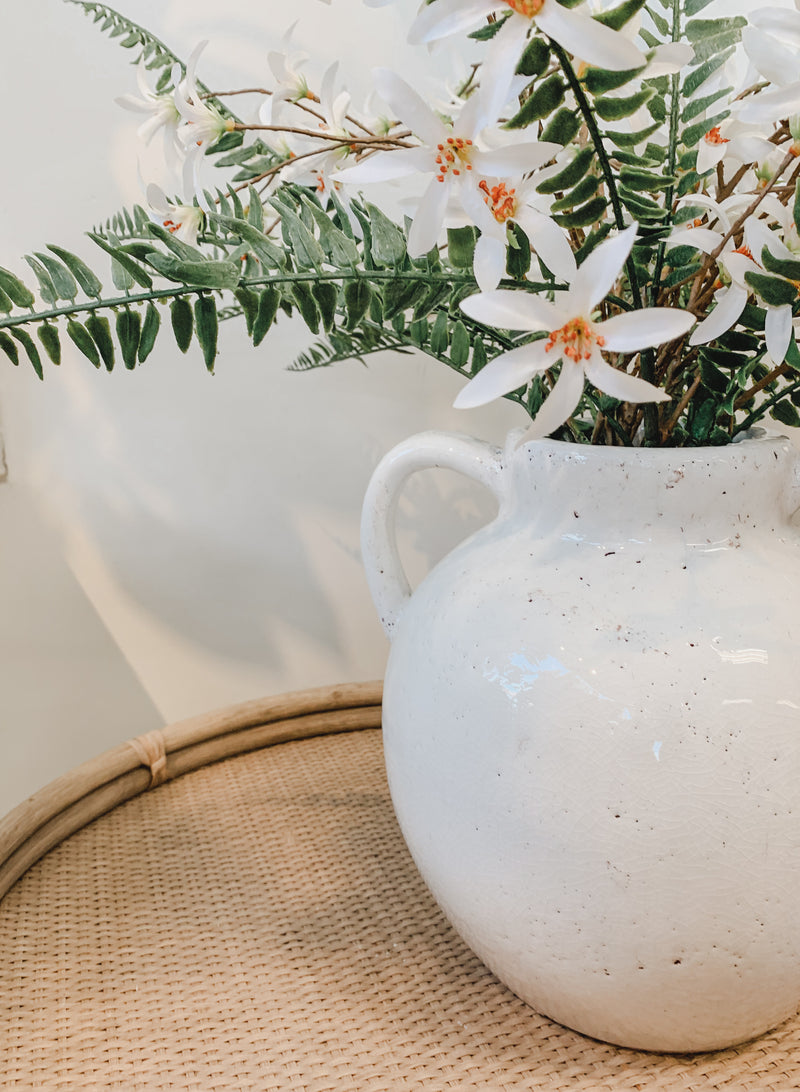 Textured White Vase w/Double Handles