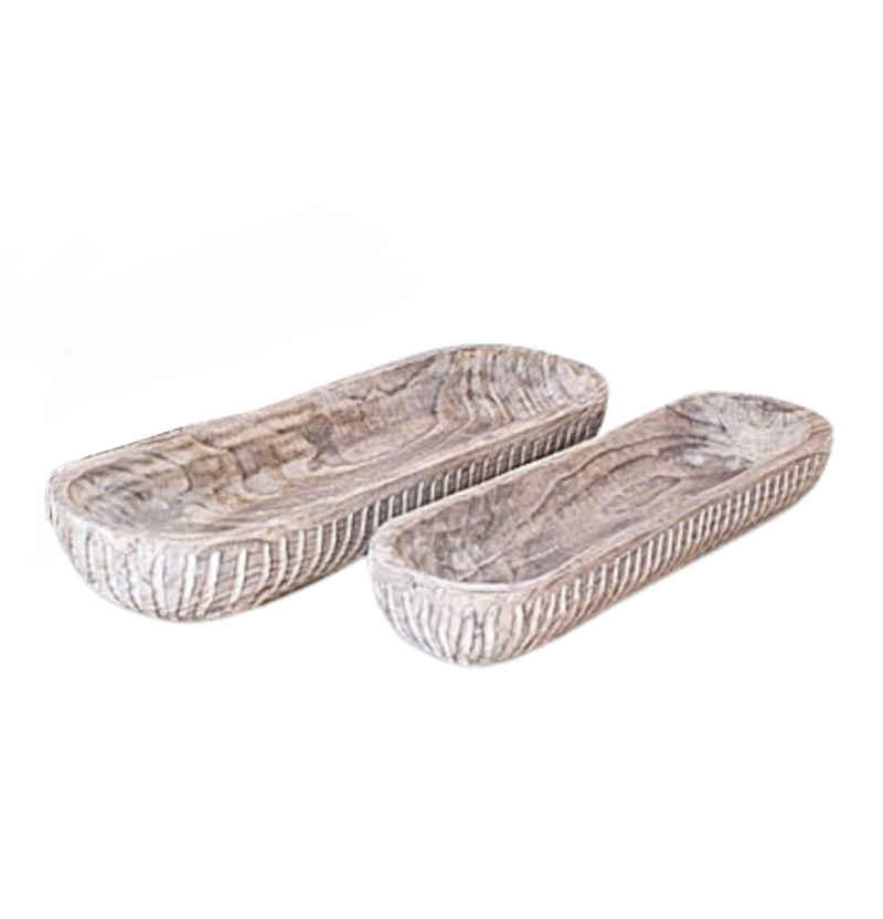 Wooden Oval Tray | White Wash